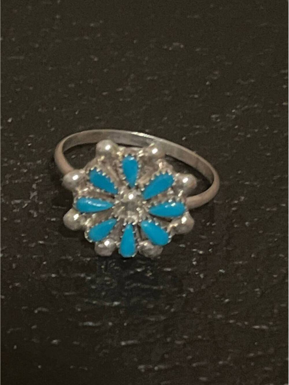 Zuni handmade cluster turquoise sterling silver inlay ring size 8.25 natural